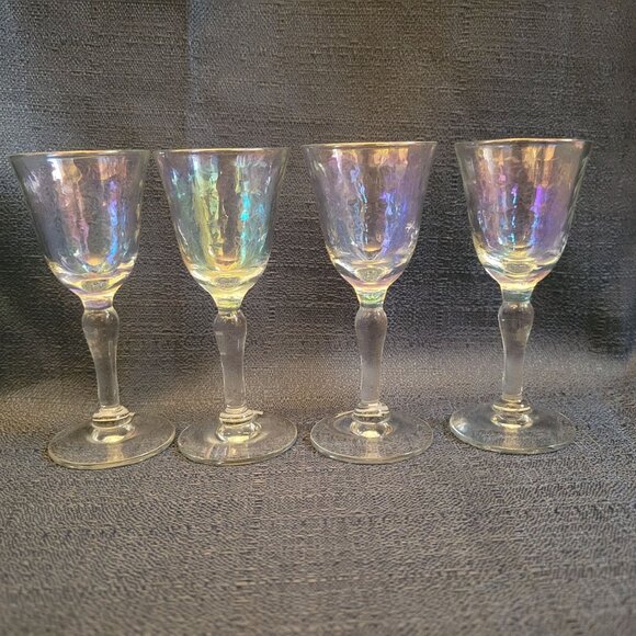 Set Of 4 Iridescent Glass Cordial Glasses / Goblets - Picture 1 of 7